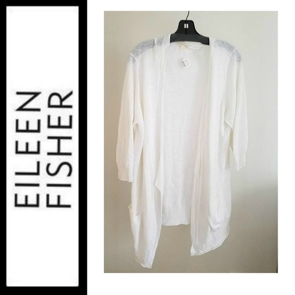 Eileen Fisher Sweaters - Eileen Fisher White Linen Cardigan XL NWT